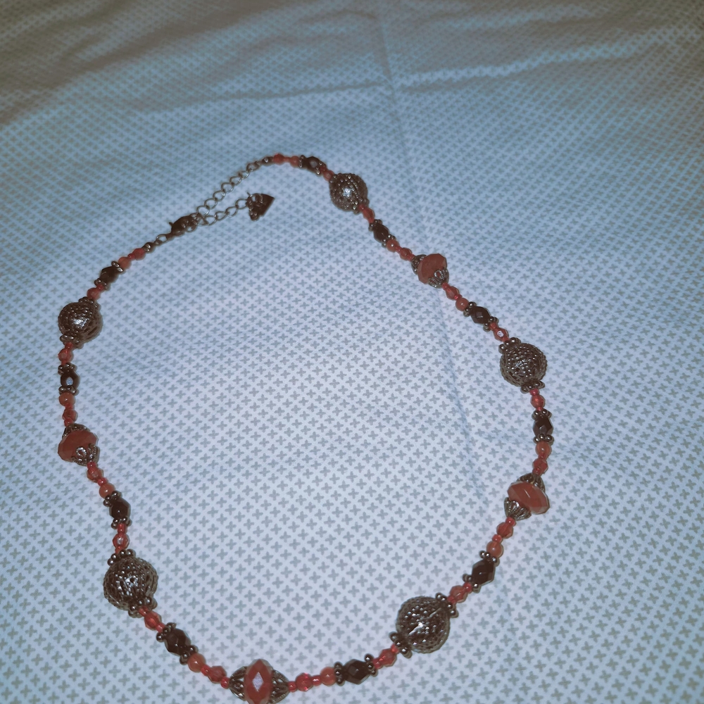 Handcrafted Red Beaded Necklace with Gold-Tone Filigree Accents